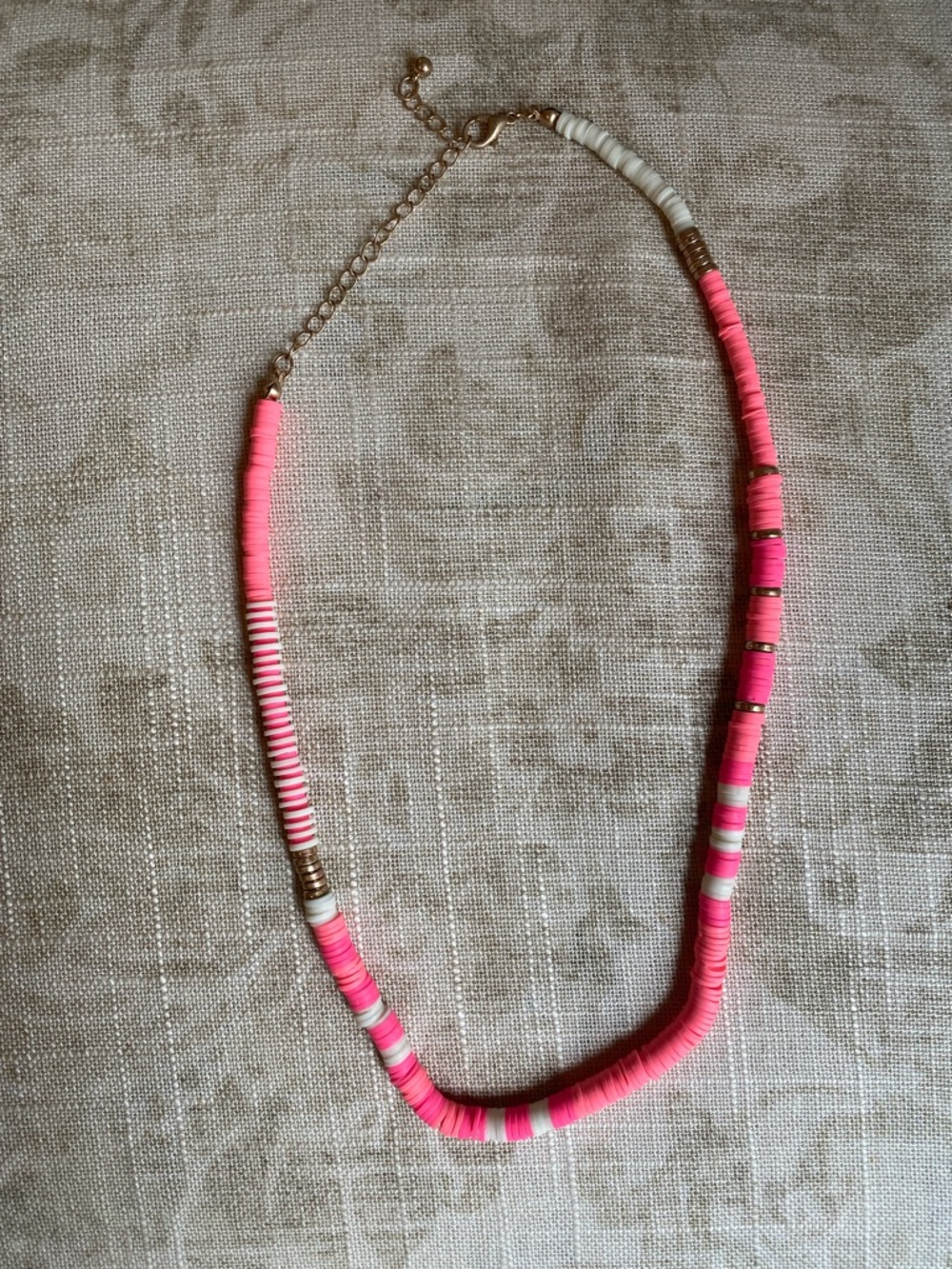 Pink and Cream Beaded Disc Necklace - Women Jewelry
